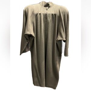 LE CRILLON brown green wool DRESS 1/2 Button wide long bat sleeve midi size 4